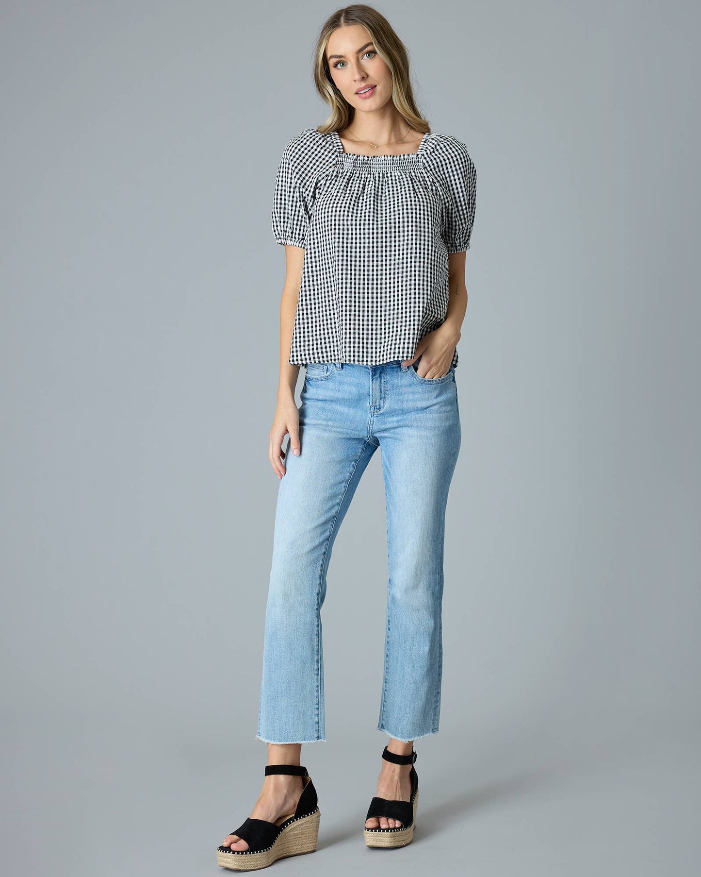 Jennie Gingham Blouse in Black & White