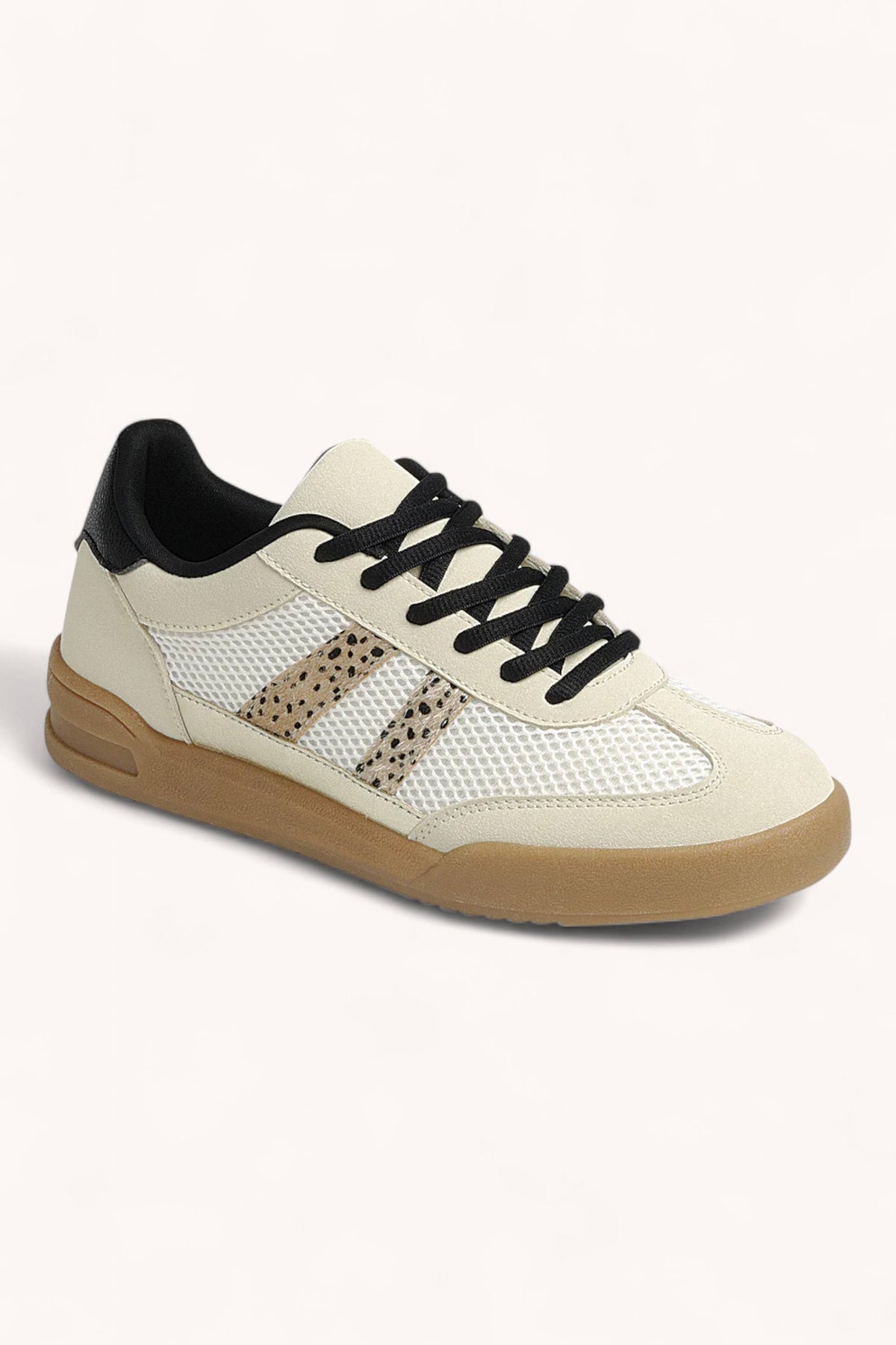 Double Stripes Design Court Sneakers Cream & Leopard