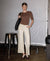 High Rise Raw Hem Ankle Wide Leg Denim in Off White by Lovervet