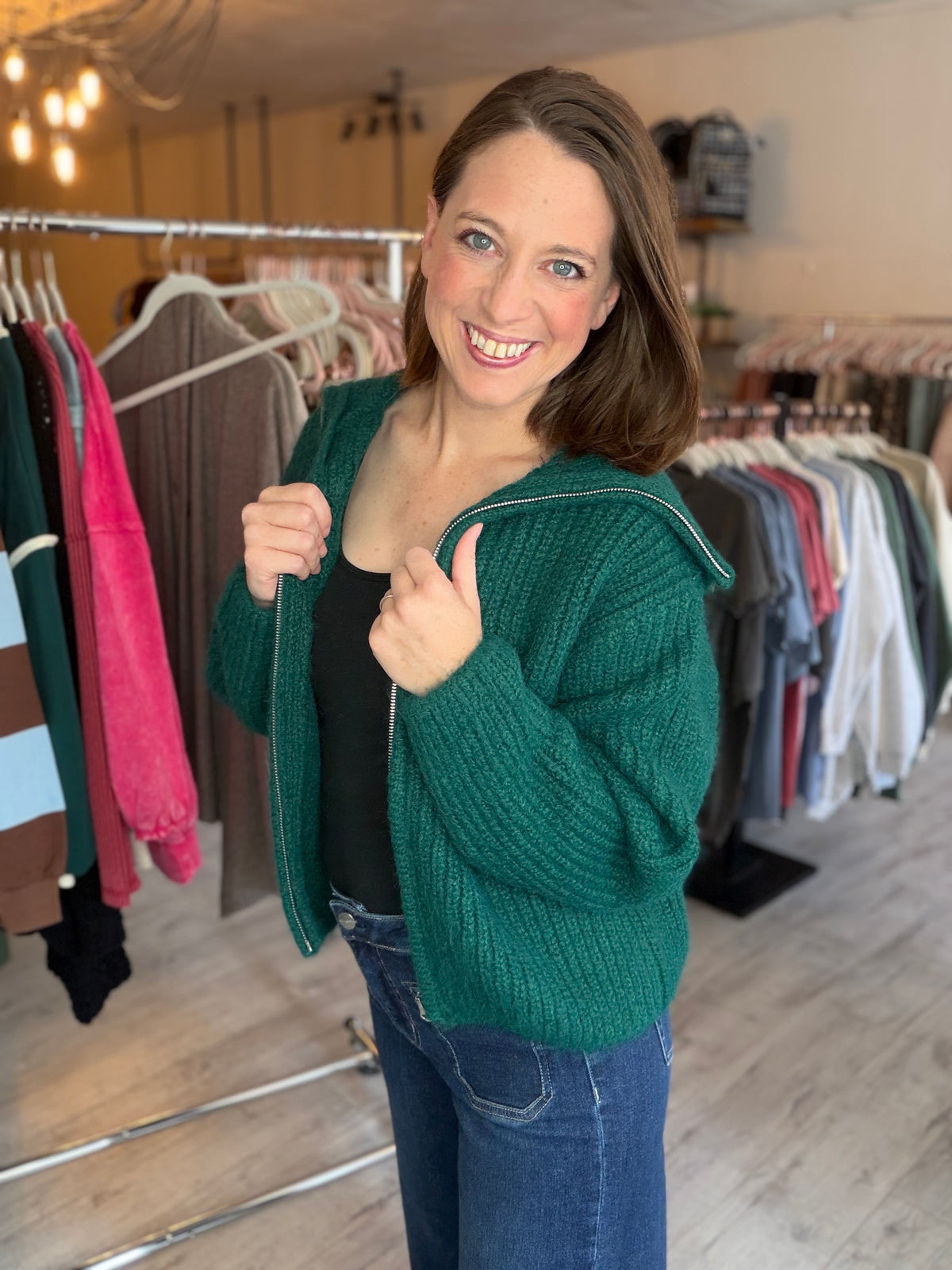 High Neck Knit Pullover in Dark Green