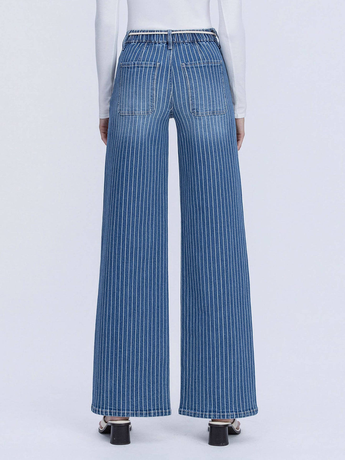High Rise Drawcord Stripe Wide Denim by Lovervet