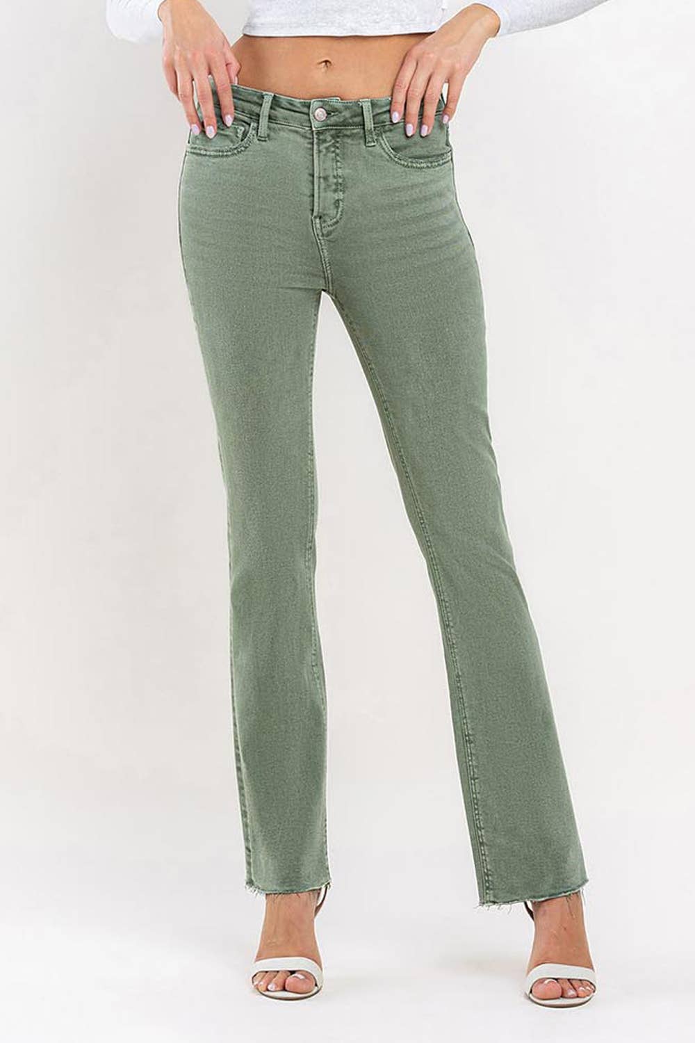 Mid Rise Ankel Bootcut Jean in Olive by Lovervet