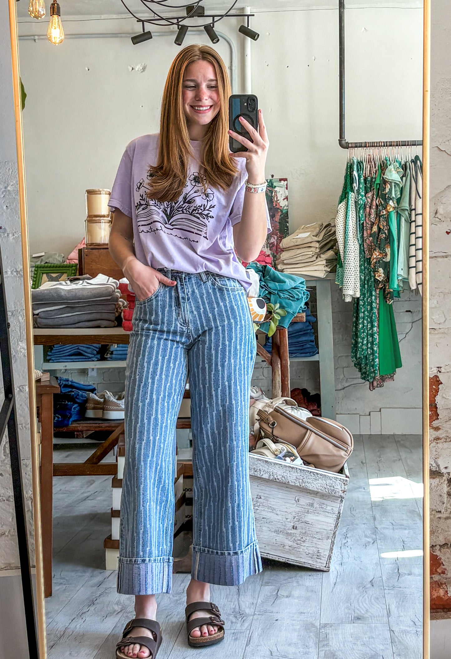 Super High Rise Cuffed Striped Wide Denim by Vervet