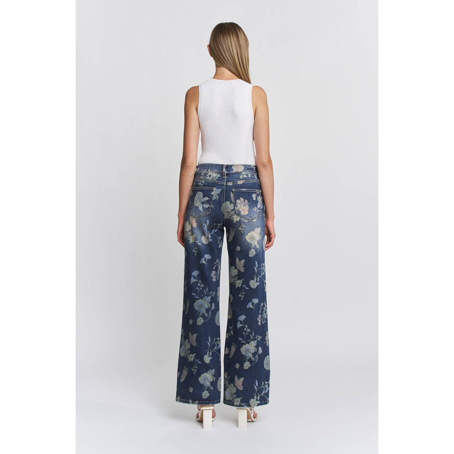 High Rise Wide Leg Denim in Floral Blue by MICA