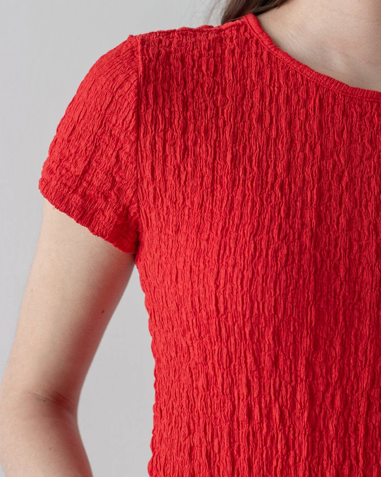 Popcorn Textured Short Sleeve Knit Top in Flame Scarlet