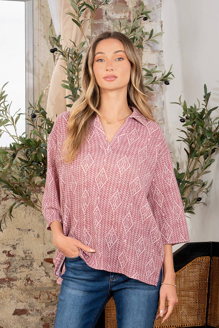 Half Sleeve Aztec Top in Mauve