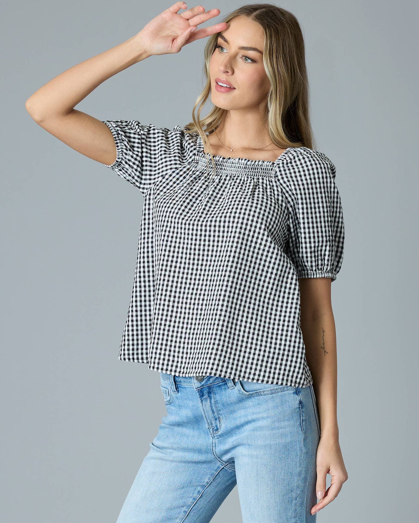 Jennie Gingham Blouse in Black & White