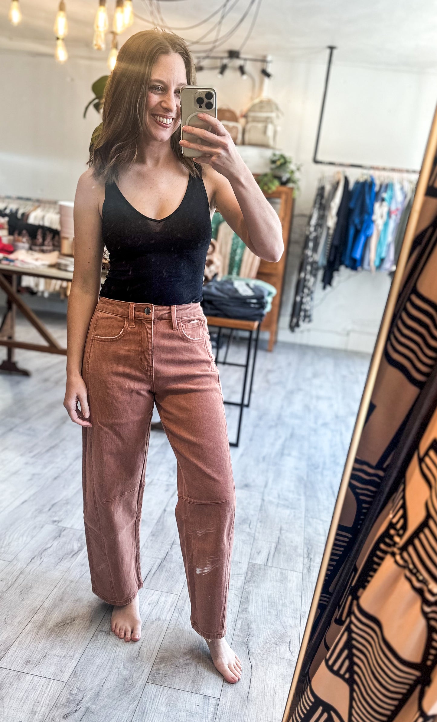 High Rise Twist Barrel Denim in Copper by Flying Monkey