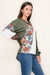 Patchwork V Neck Knit Pullover Top in Olive