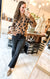 Leopard Crew Neck Sweater in Black & Camel