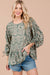 Boho Abstract Quarter Sleeve Top in Sage