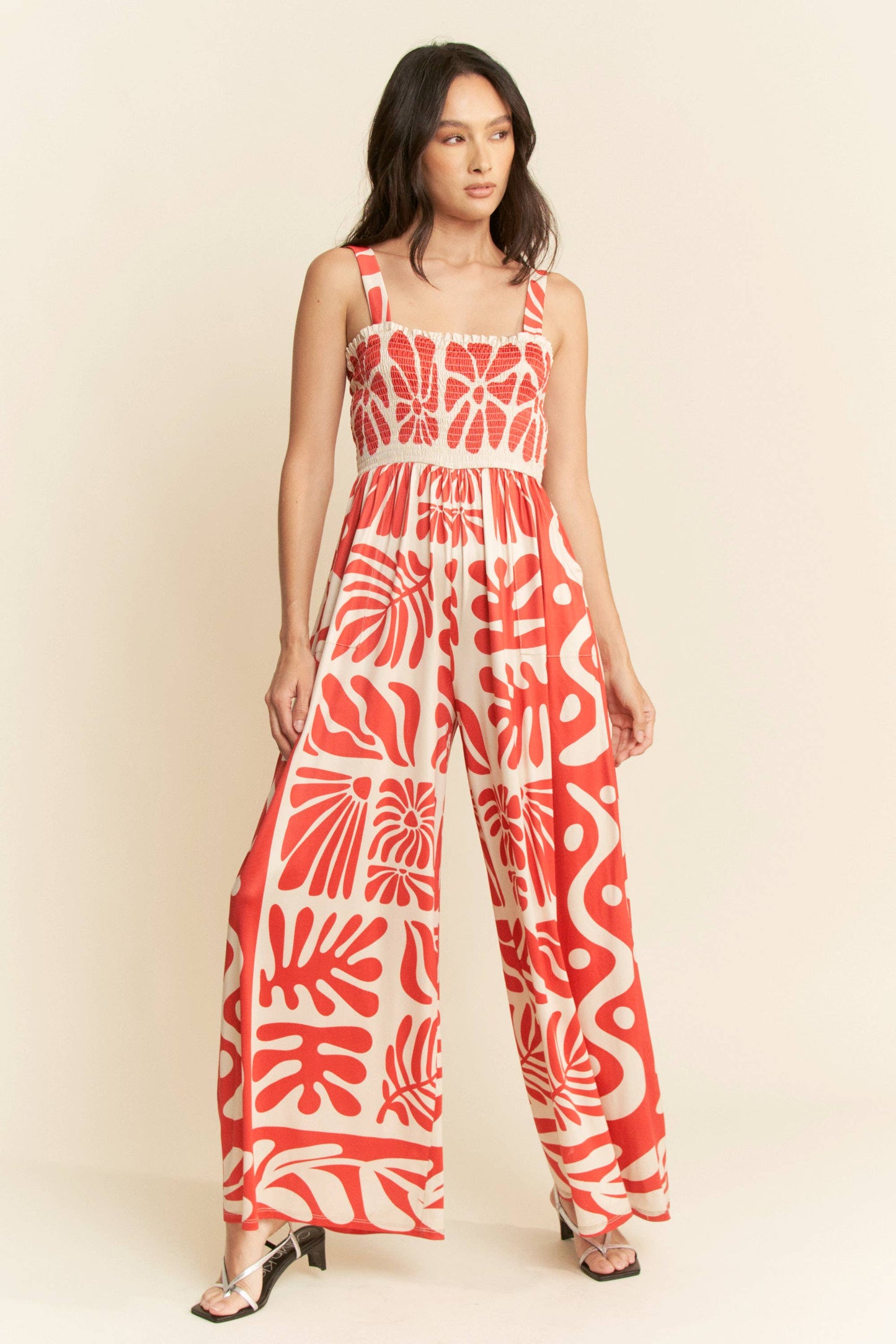 Retro Geo Floral Knit Jumpsuit