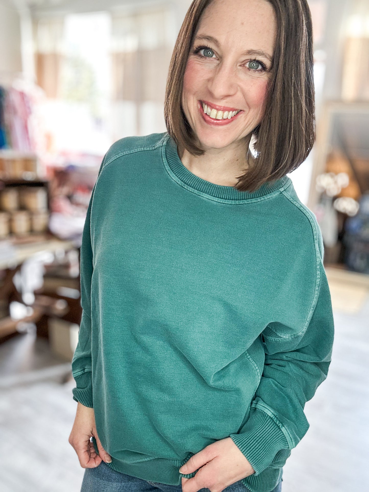 French Terry Pullover in Teal