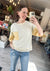 Oversized Mixed Media Knit Top in Light Lemon
