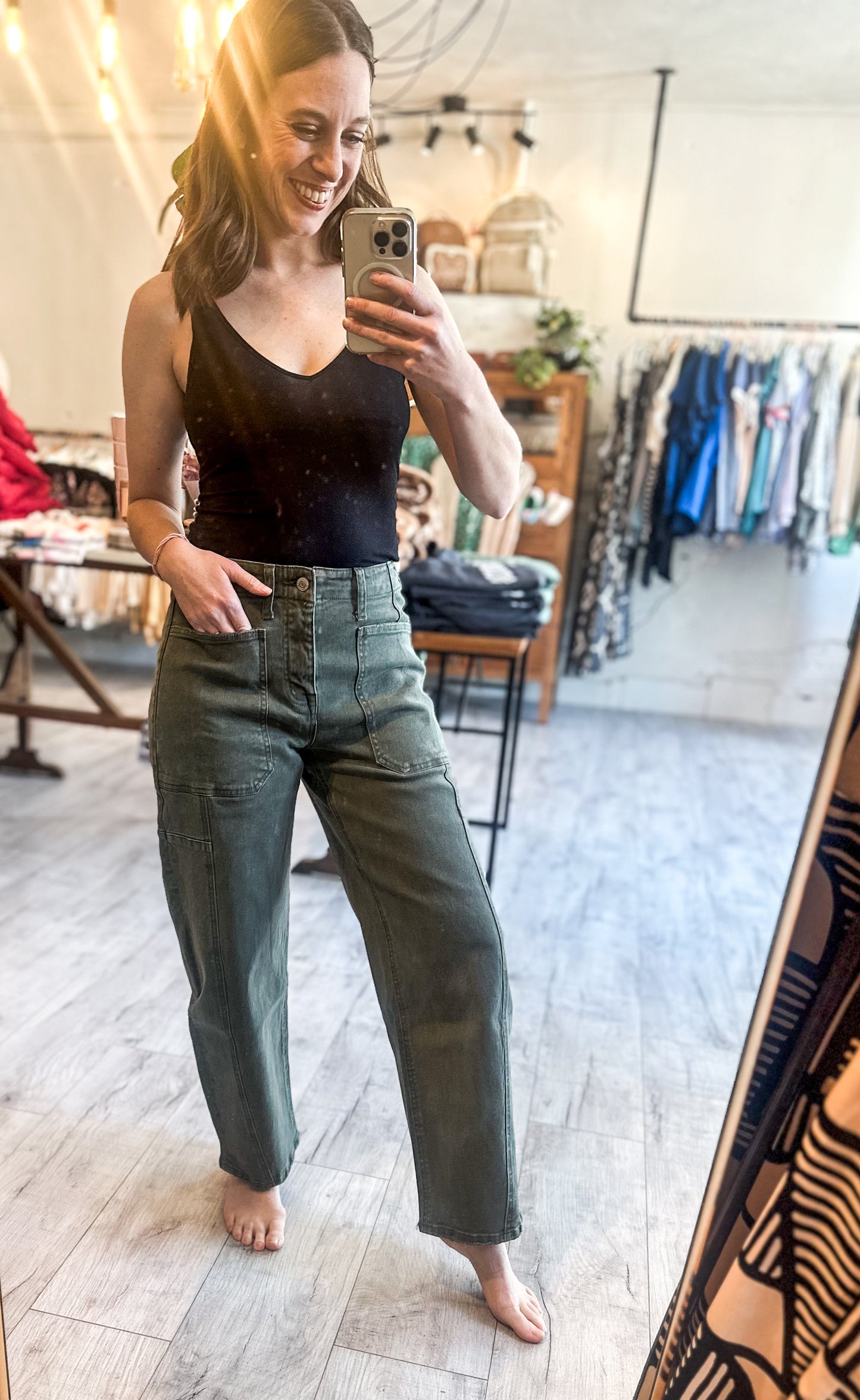 Super High Rise Elastic Waistband Barrel Jeans by Flying Monkey