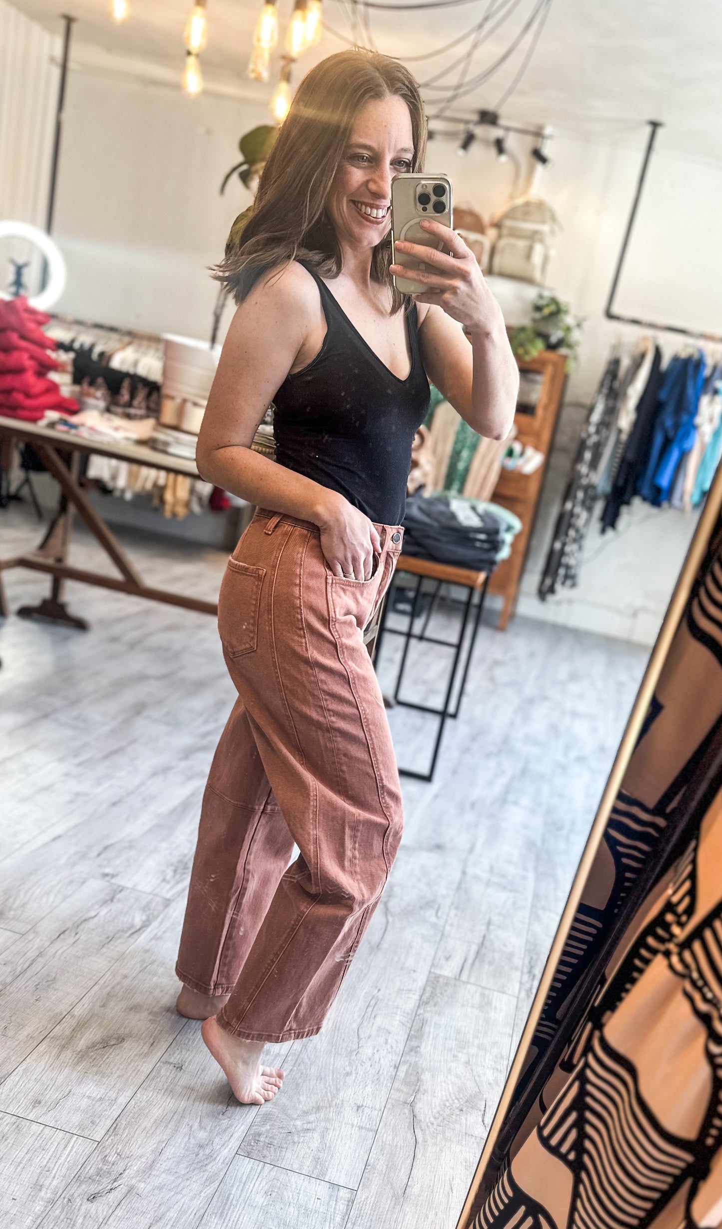 High Rise Twist Barrel Denim in Copper by Flying Monkey