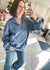 Half Zip UP Oversized Casual Comfy Knit Top in Denim Blue