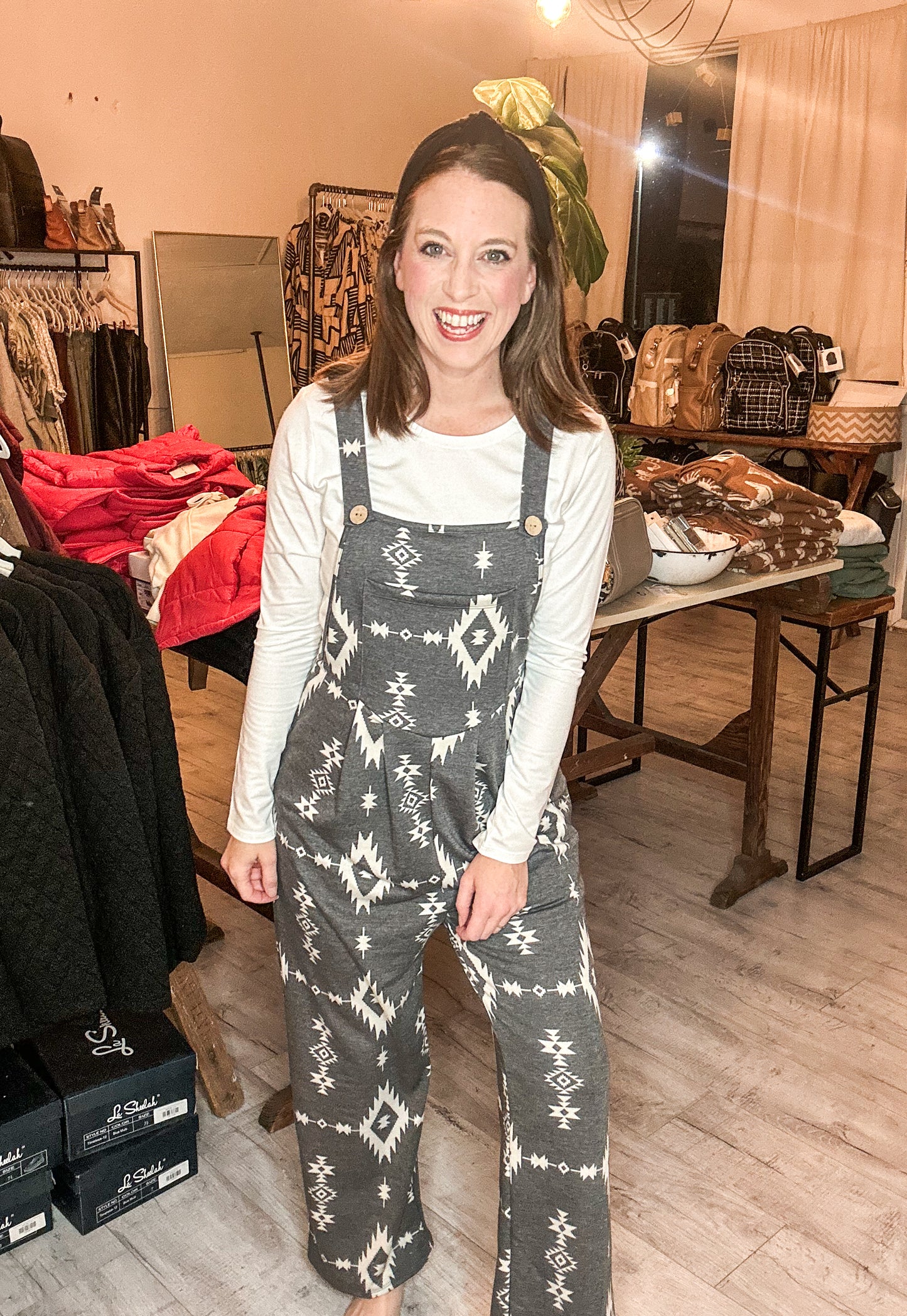 Womens casual overall jumpsuit in Grey & White