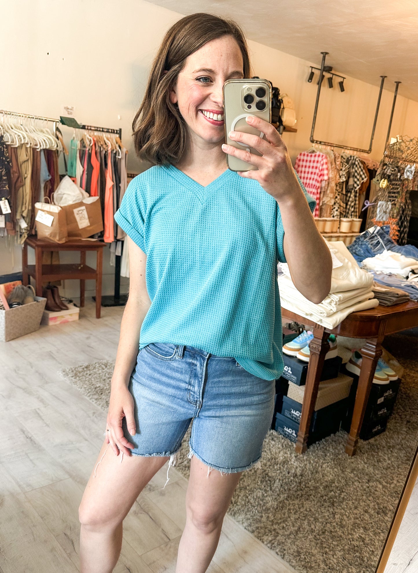 Two-Tone Dolman Sleeve Top in Teal