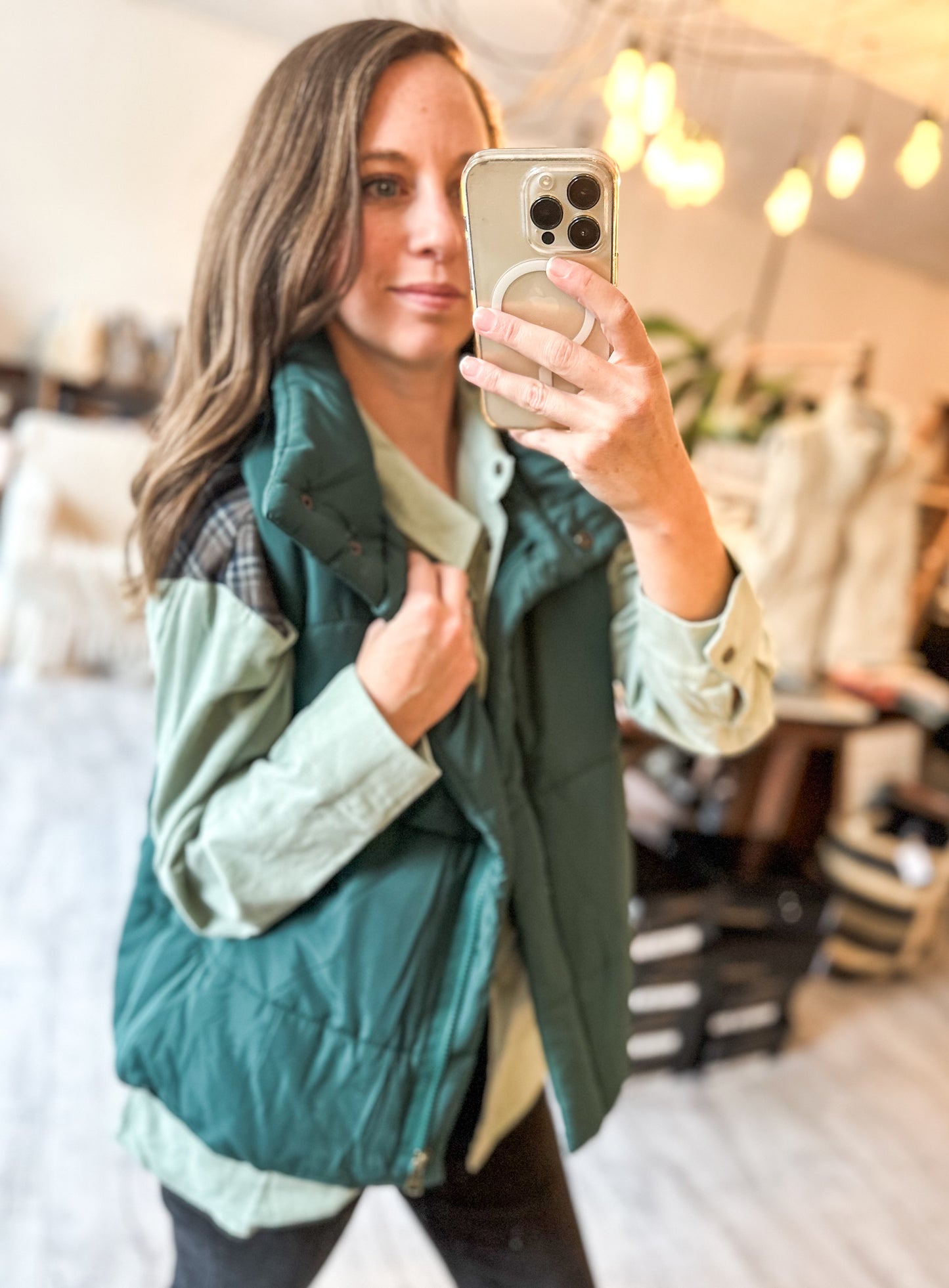 Corduroy Plaid Snap Western Top in Sage