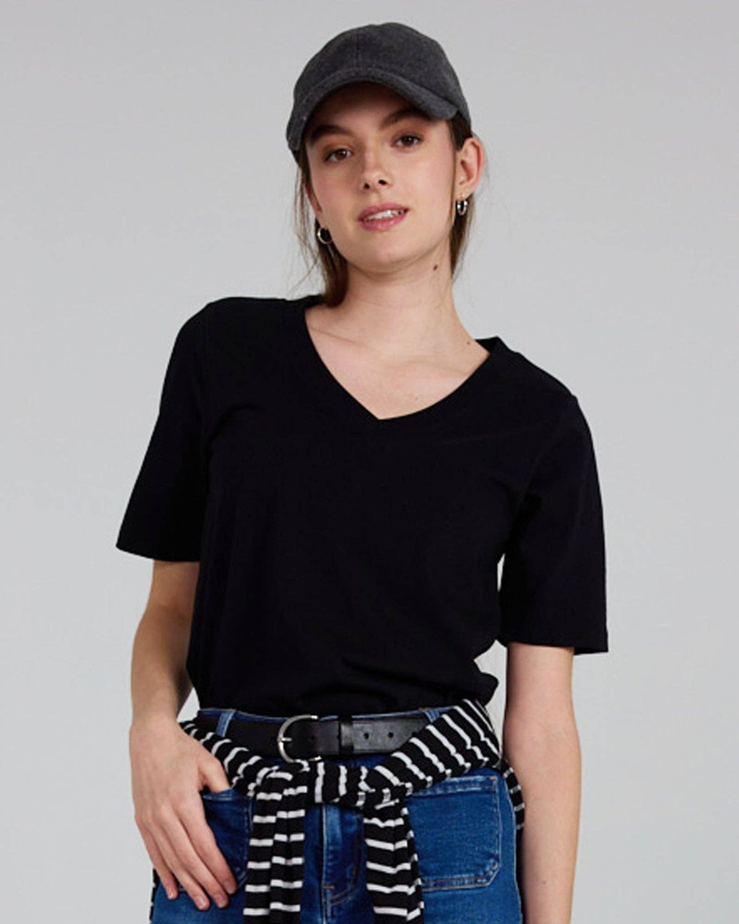 Your Favorite Short Sleeve V-Neck Basic Tee in Black