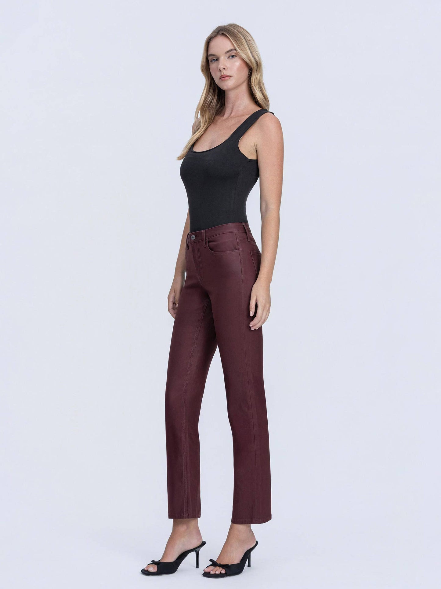 Hight Rise Slim Straight Denim in Wine