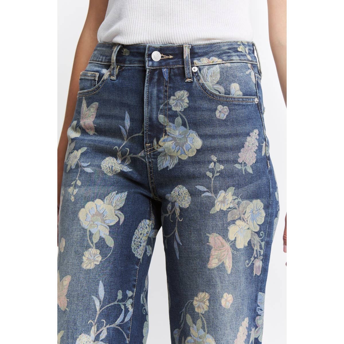 High Rise Wide Leg Denim in Floral Blue by MICA