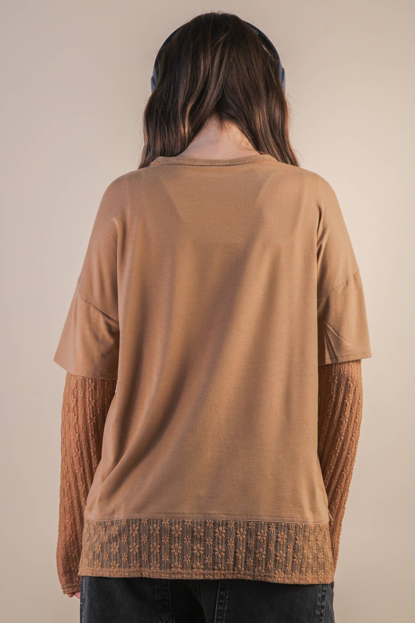 Oversized Casual Knit Top W/ Lace in Olive, Black or Wine