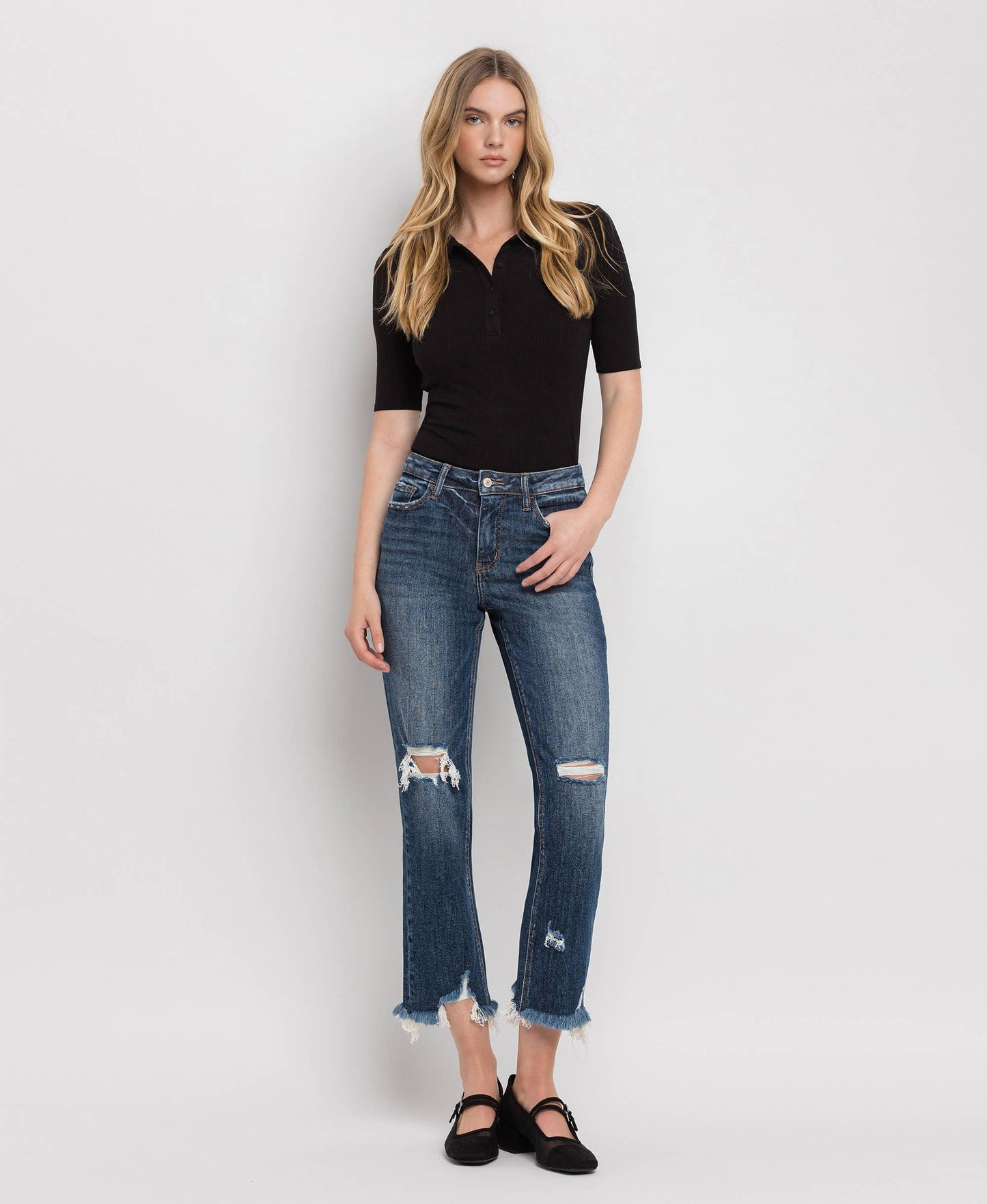 High Rise Crop Straight Distressed Jeans by Lovervet