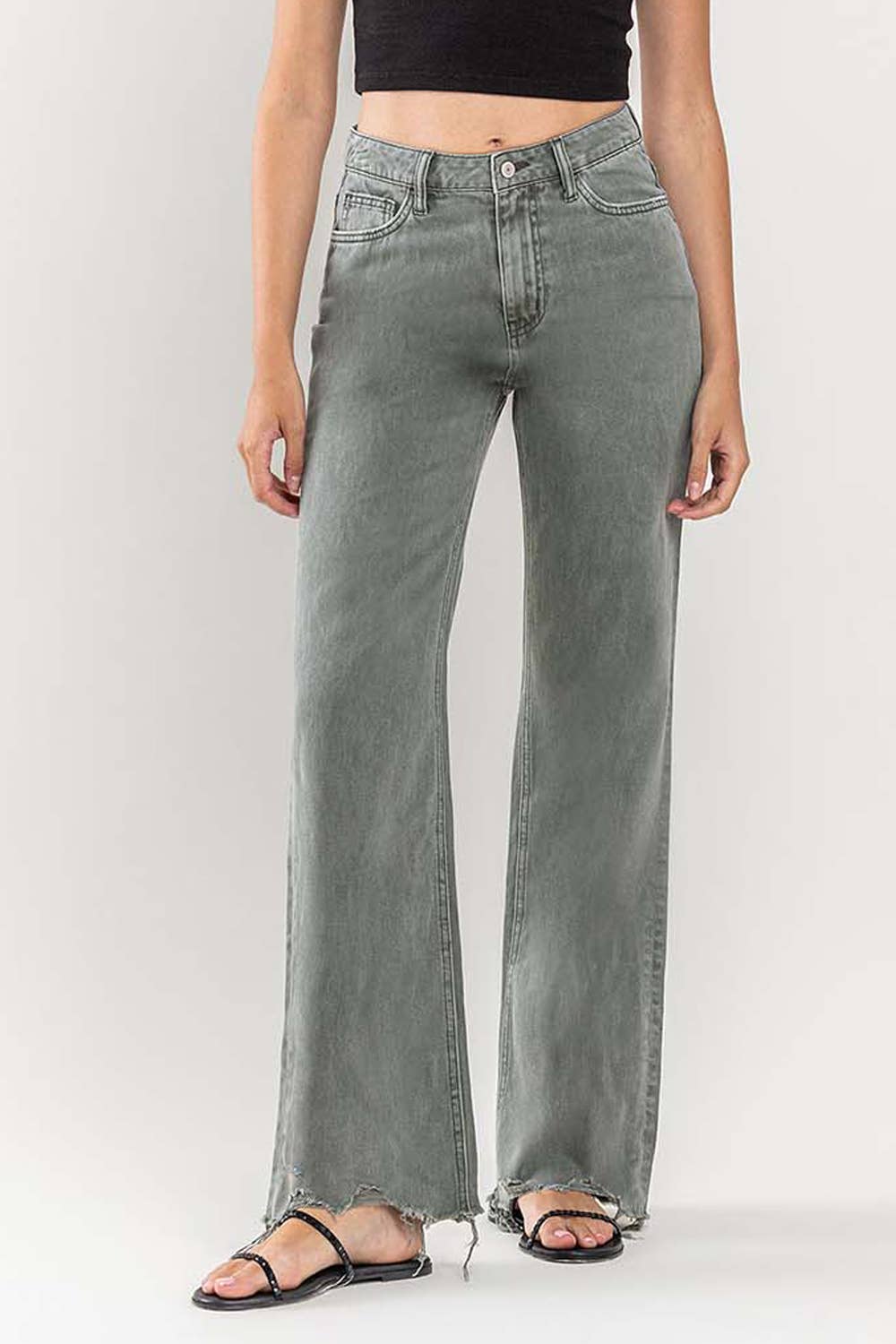 90'S Vintage Super High Rise Flare Jean in Thyme by Vervet