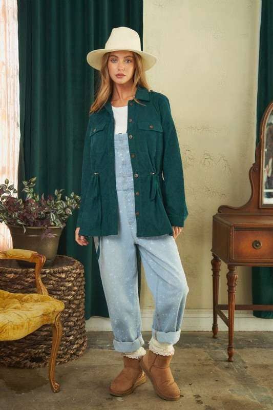 Washed Print Jacket in Emerald Green