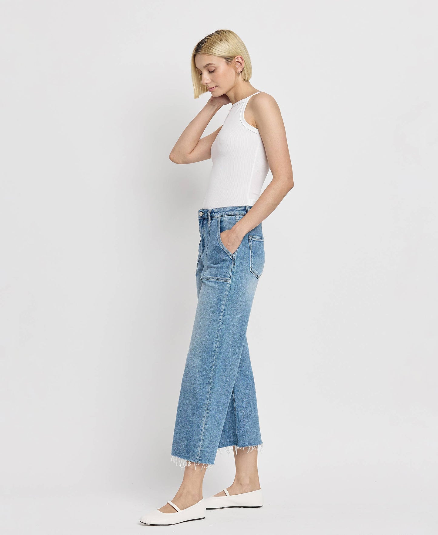 High Rise Utility Wide Jean in Medium Wash