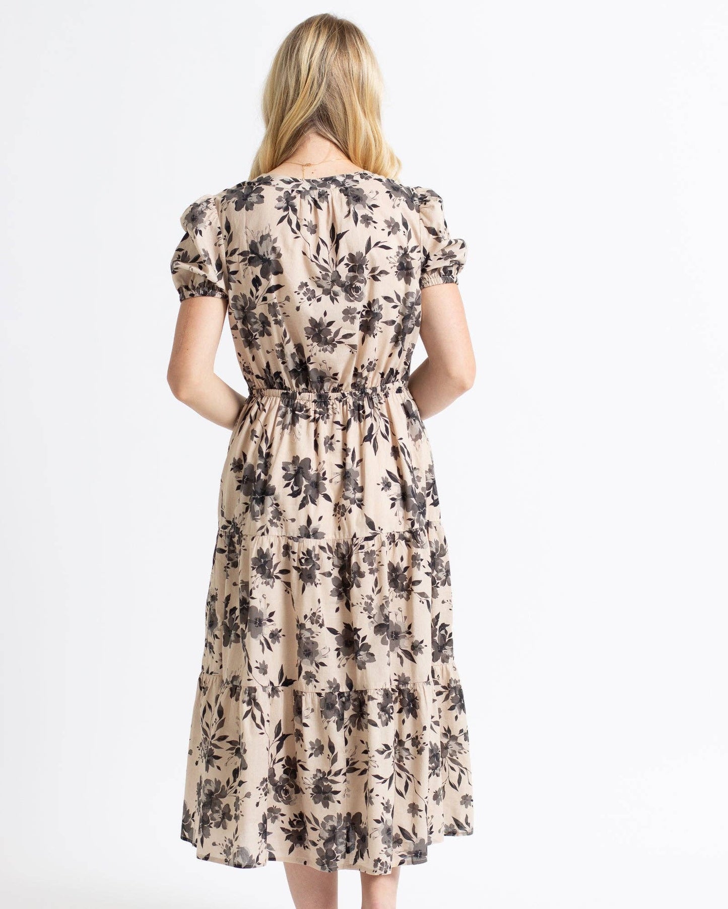 Nadine Floral Print Short Sleeve Midi Fall Dress