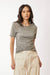 Mesh Lace Stretch Short Sleeve Blouse in Olive Khaki