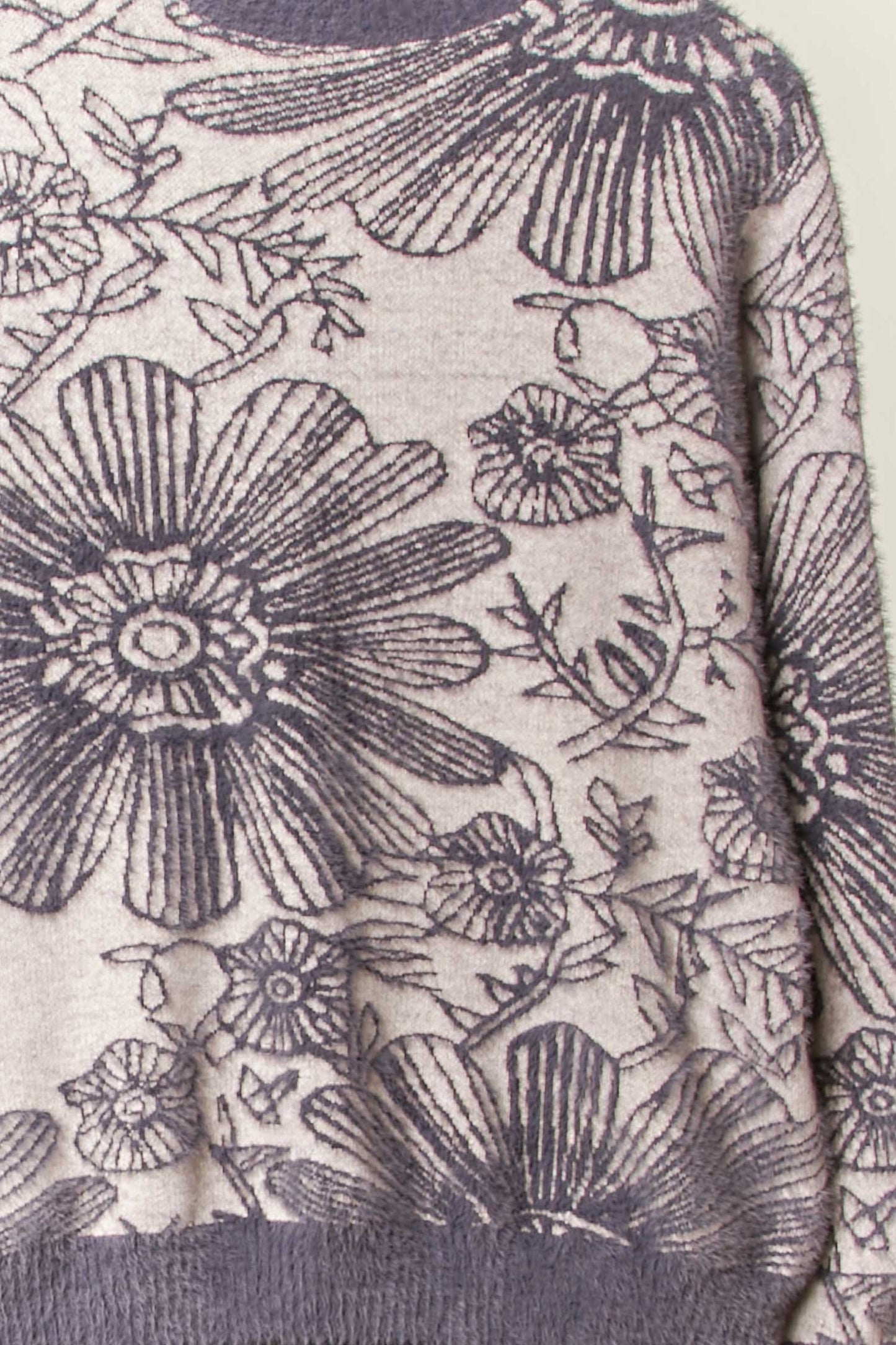 Contrast Trim Crew Neck Floral Knit