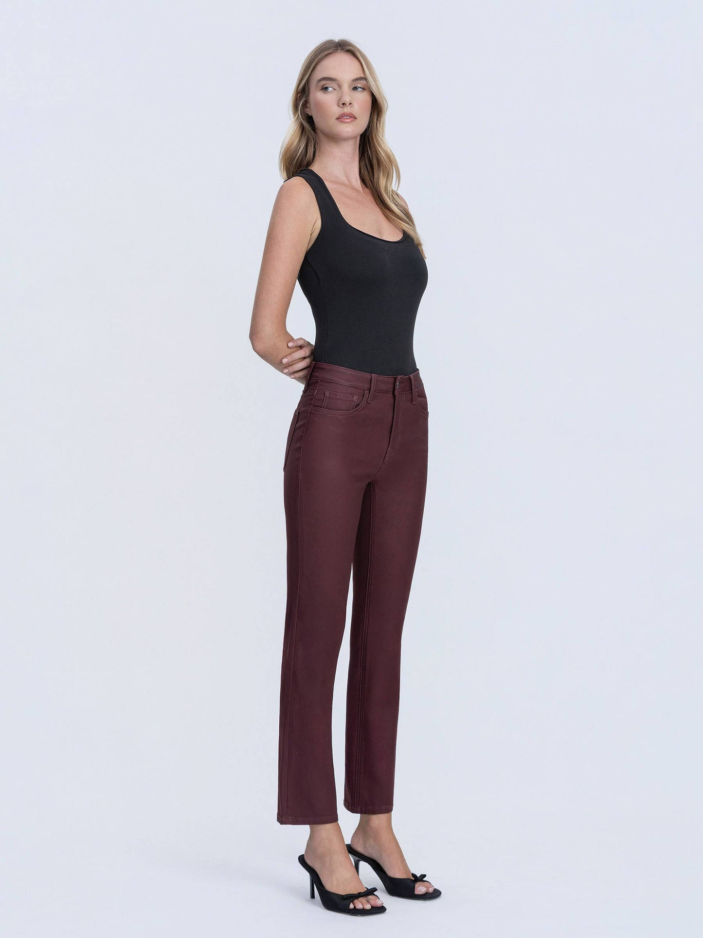Hight Rise Slim Straight Denim in Wine