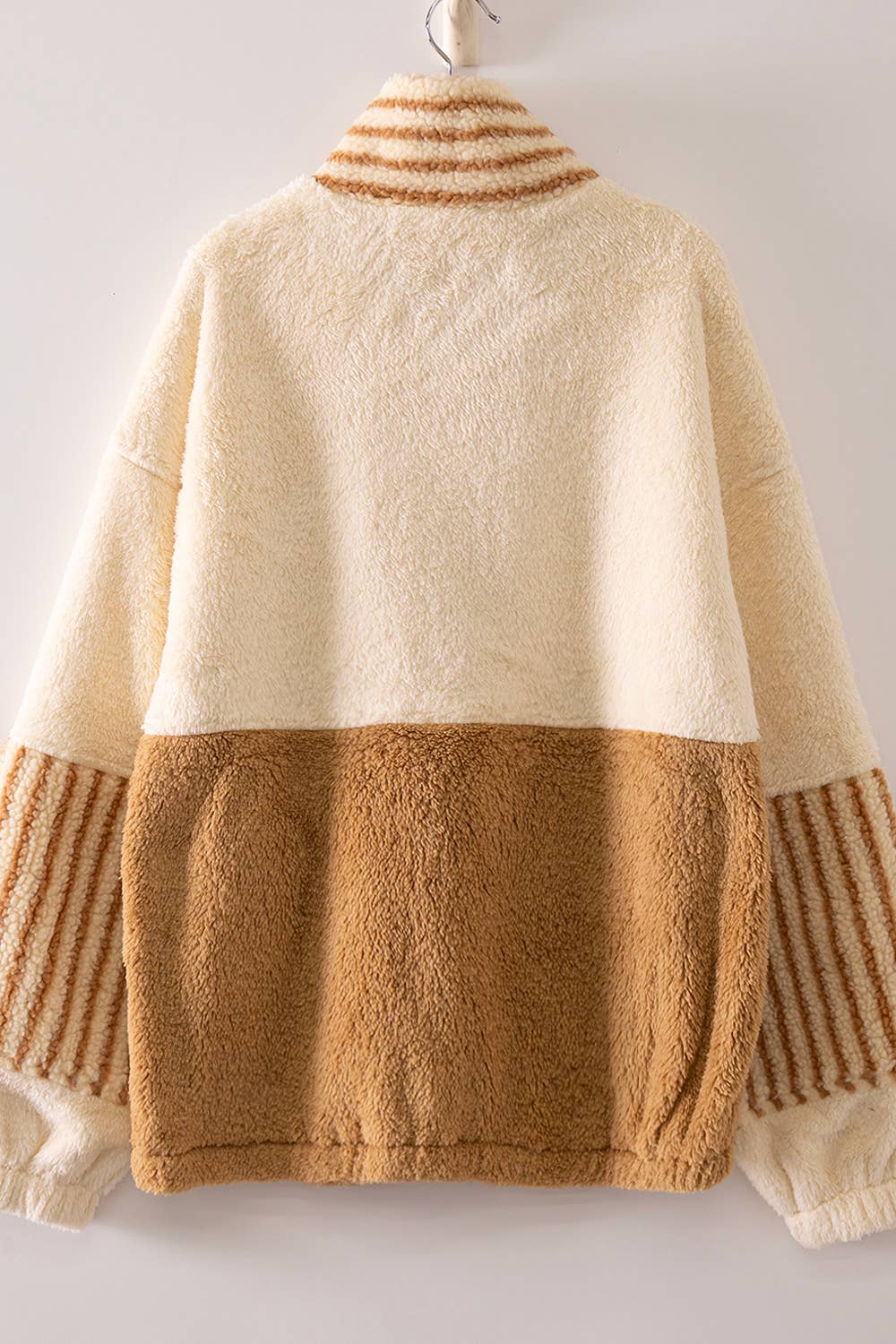 Color Block Sherpa Half-Zip Pullover in Taupe & Cream