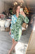 Mixed Print Wrap Dress in Green & Blue