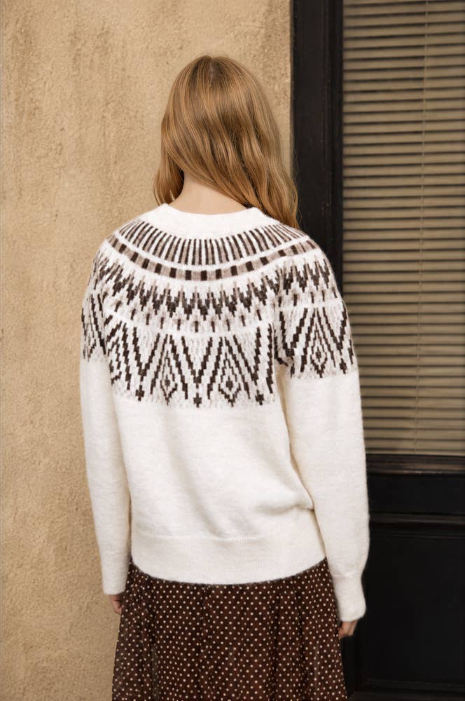 FAIR ISLE YOKE CREW NECK KNIT PULLOVER