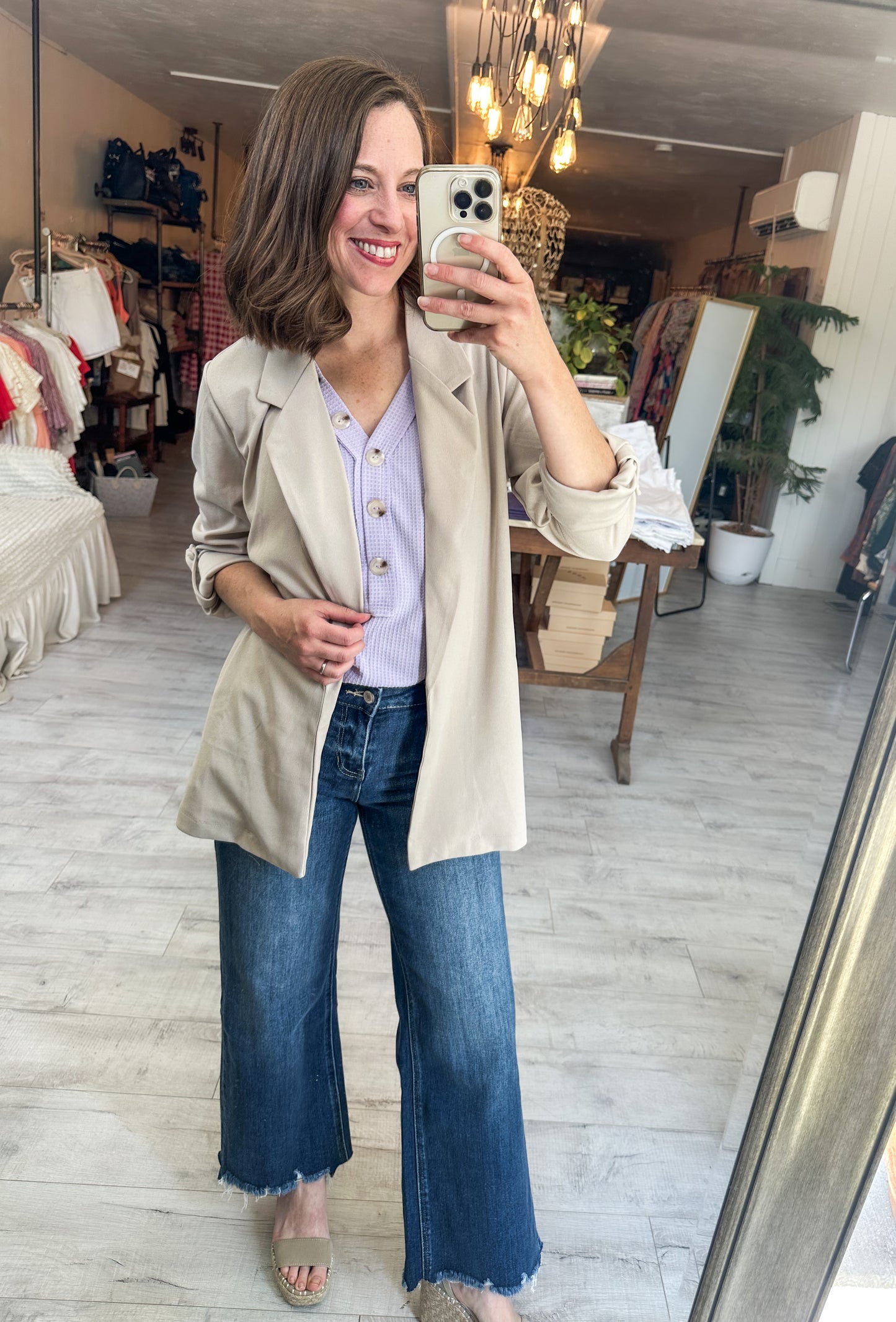 Sleeveless Waffle Top With Button Top in Lilac Mist