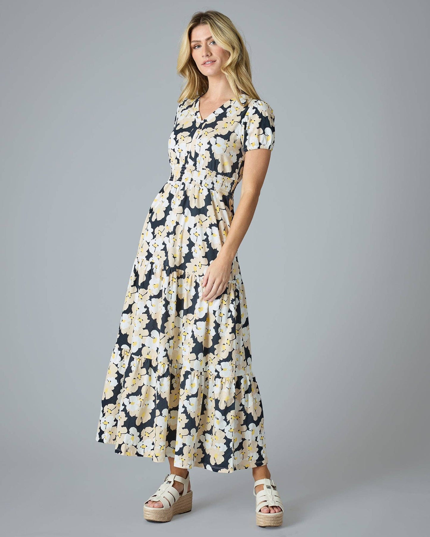 Merci Maxi Dress in Perfect Petals Black & Tan