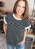 Contrast Trim Cap Sleeve Tee in Striped Black & Cream