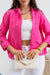 Snap Button Zip Up Hooded Jacket in Fuchsia Pink