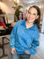 Acid Wash Fleece Half Zip in Ocean Blue