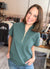 Ribbed High Neck Short Sleeve Top in Ash Jade