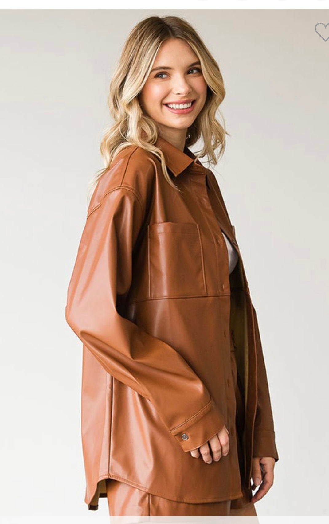 Faux Leather Button Down in Rich Cognac