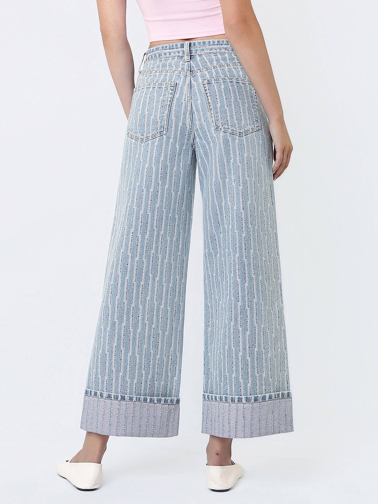 Super High Rise Cuffed Striped Wide Denim by Vervet