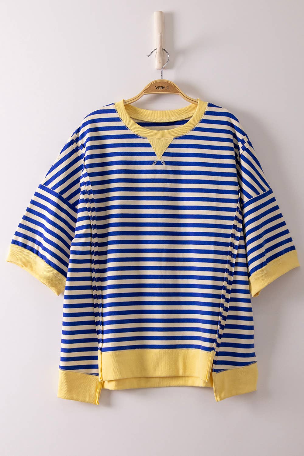 Oversized Stripe Casual Knit Top in Blue