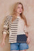 Mixed Stripe Long Sleeve Top with Lace Detail