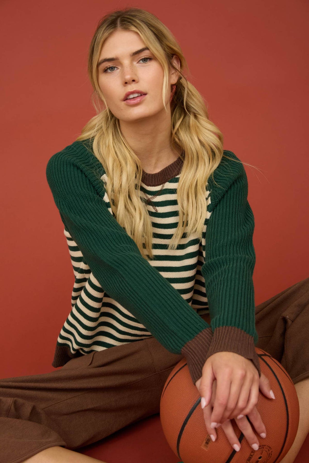 STRIPED COLORBLOCK RAGLAN LONG SLEEVE CREW SWEATER